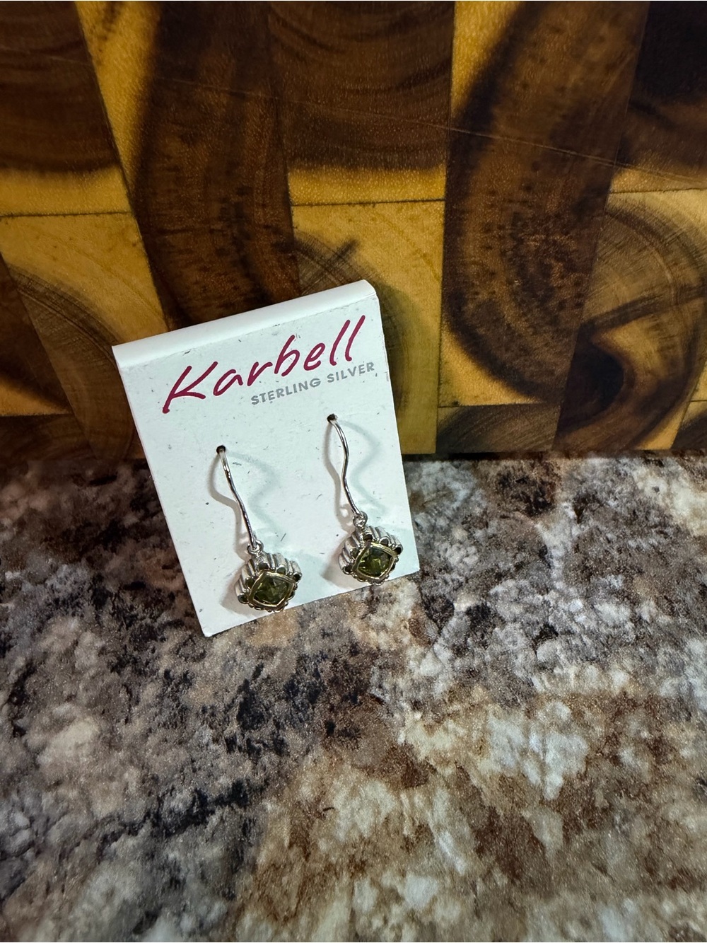 Sterling Silver Olive Green Stone Drop Earrings